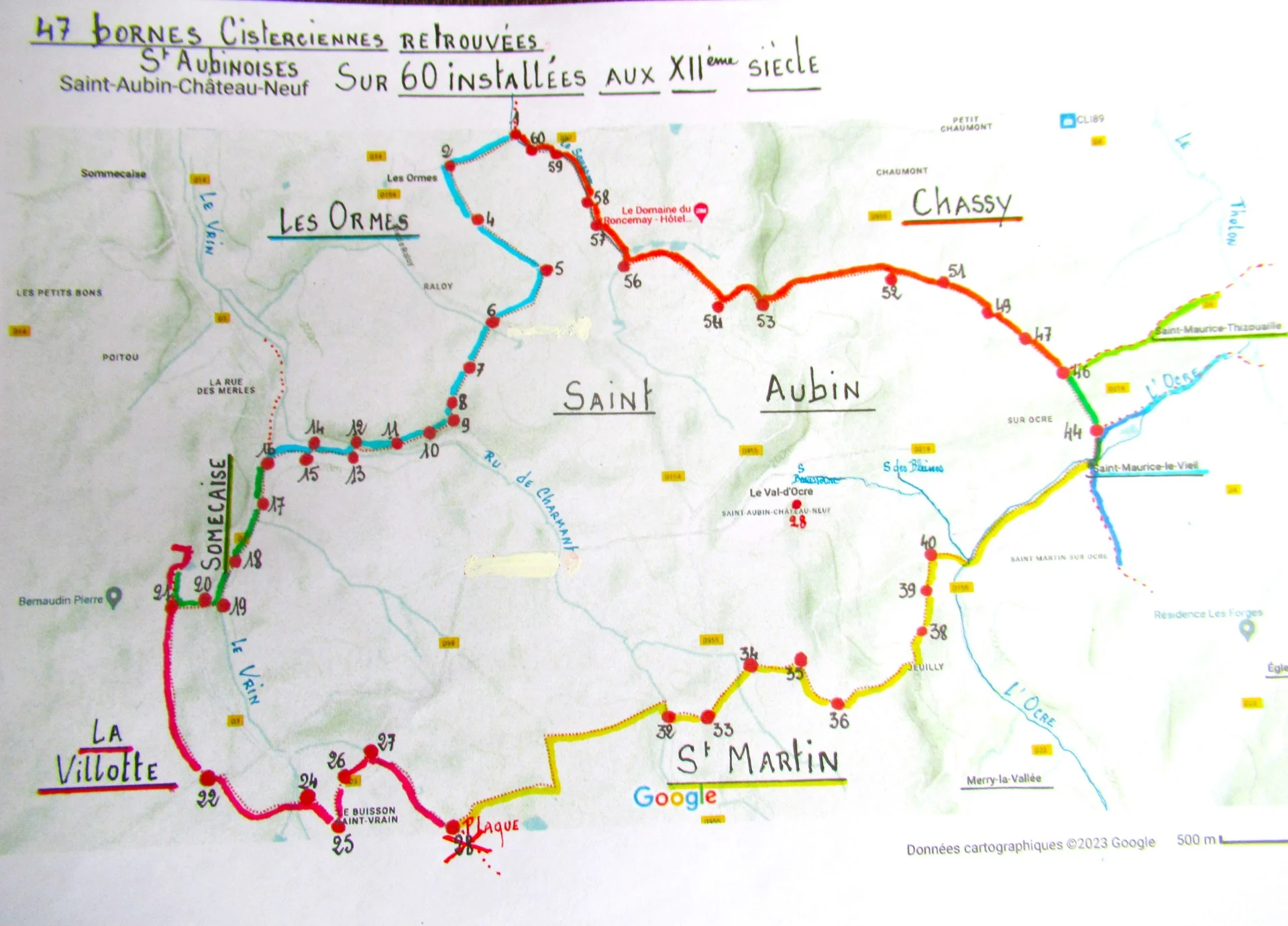 Carte des bornes cisterciennes simple